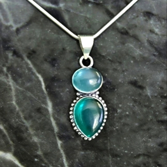 Jewelry - Natural Blue & Green Topaz 925 Sterling Silver Pendant Necklace Joy Good Fortune